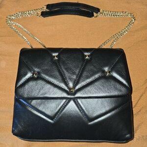 Ana Paola Leather Black Quilted Chain Shoulder Bag